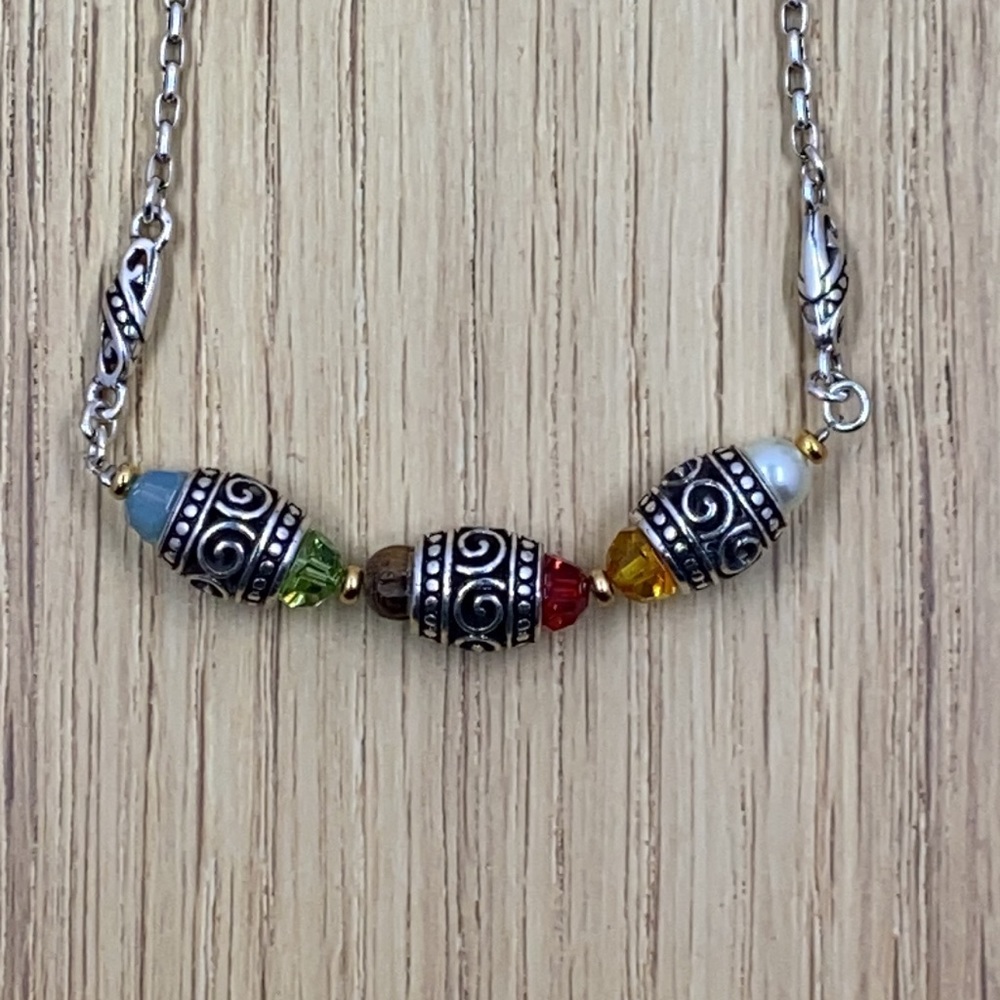 NWOT Brighton Silver Multi Beaded Necklace & Tin